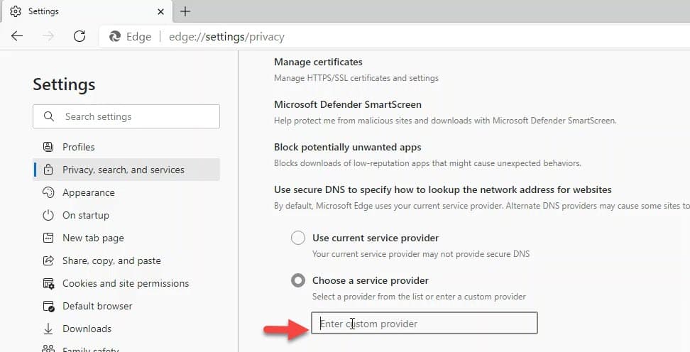 Edge-does-not-list-DNS-to-select