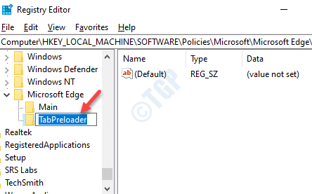 Registry-Editor-navigate-to-path-Microsoft-Edge-New-Key-Rename-TabPreloader