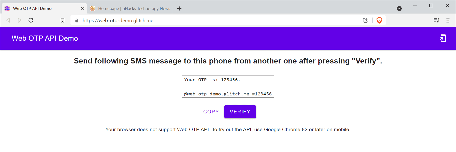 chrome-sms-otp